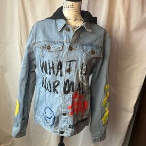 Rue21 Heavy Weight Unisex Denim Jacket What Is Normal Graffiti Streetwear Y2K